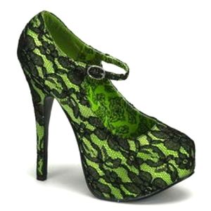 Bordello Green Lace Teeze Pumps Sz 6